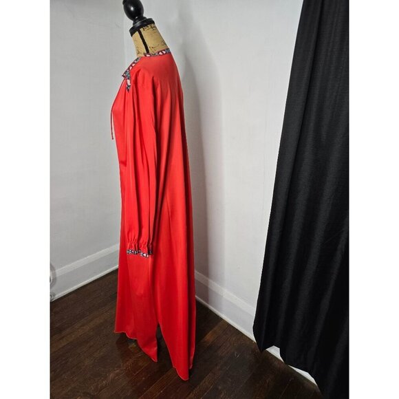 Vintage 70s Red Flowy Kaftan Maxi Dress Bohemian - Picture 3 of 16